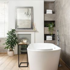 bathroom with wooden flooring and potted plants