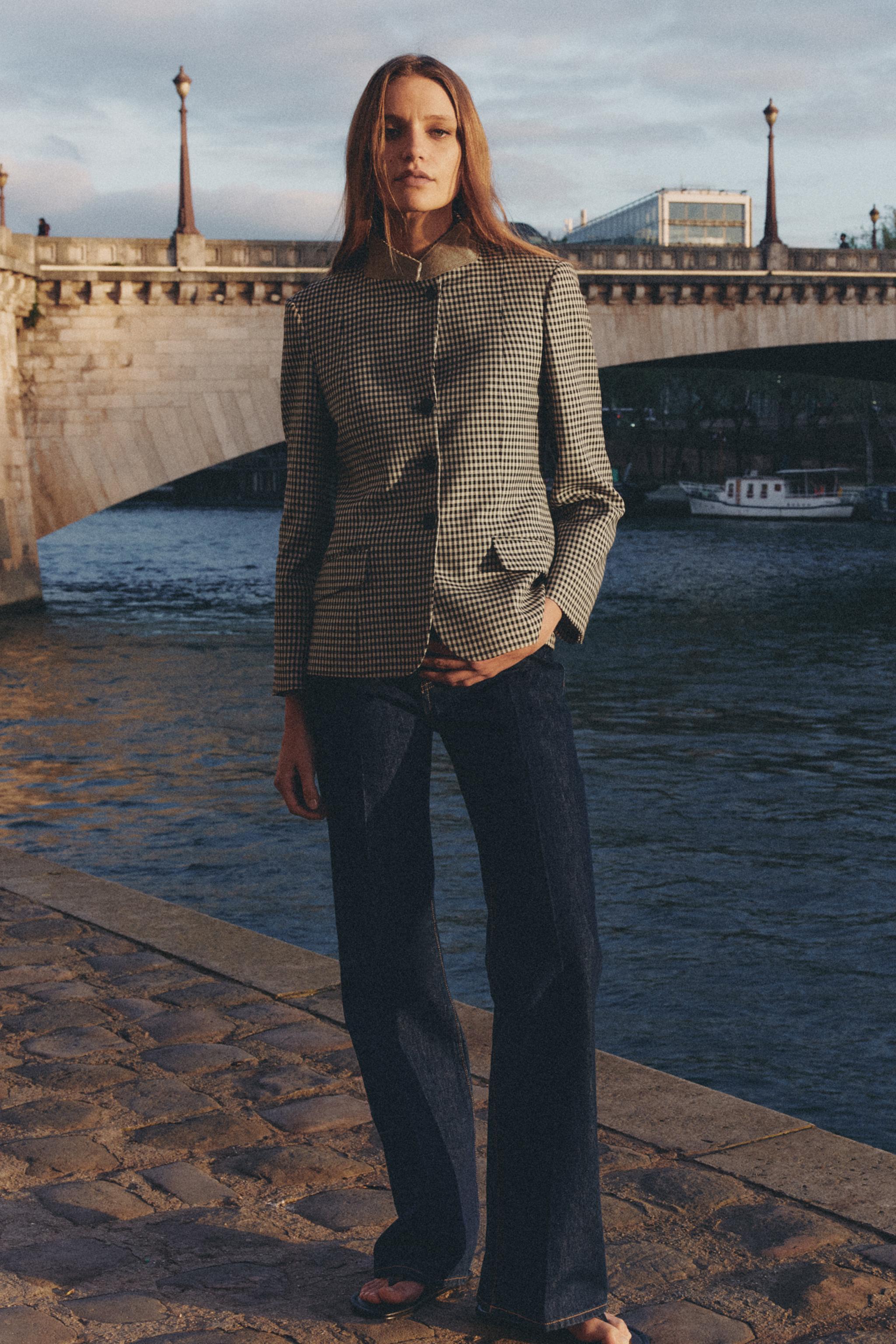 Zw Collection Contrast Collar Check Blazer