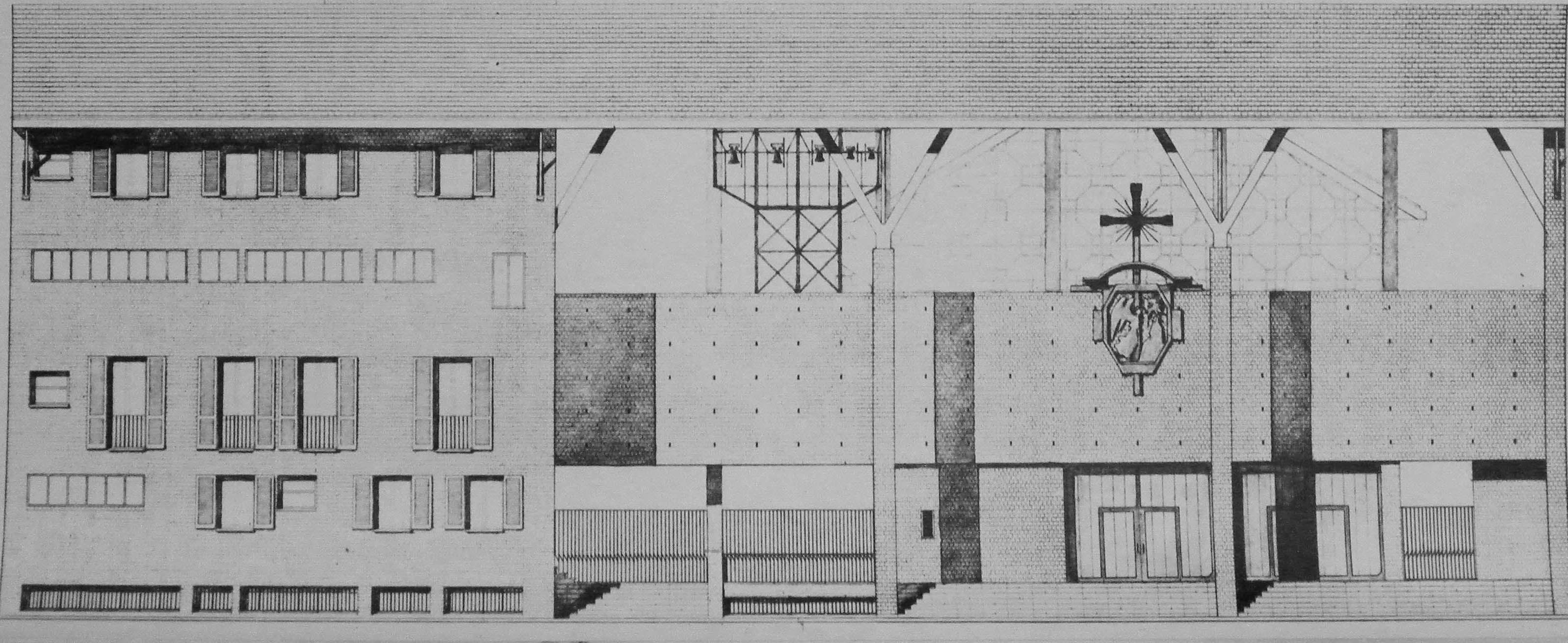 Drawing for San Gabriele Arcangelo church by Achille and Pier Giacomo Castiglioni