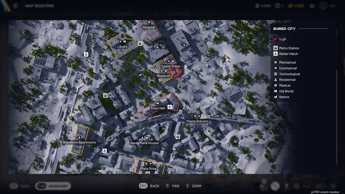 Arc Raiders Greasing Her Palms: A map with a red circle highlighting the barricaded area on floor 6 of the Space Travel Building in Buried City.