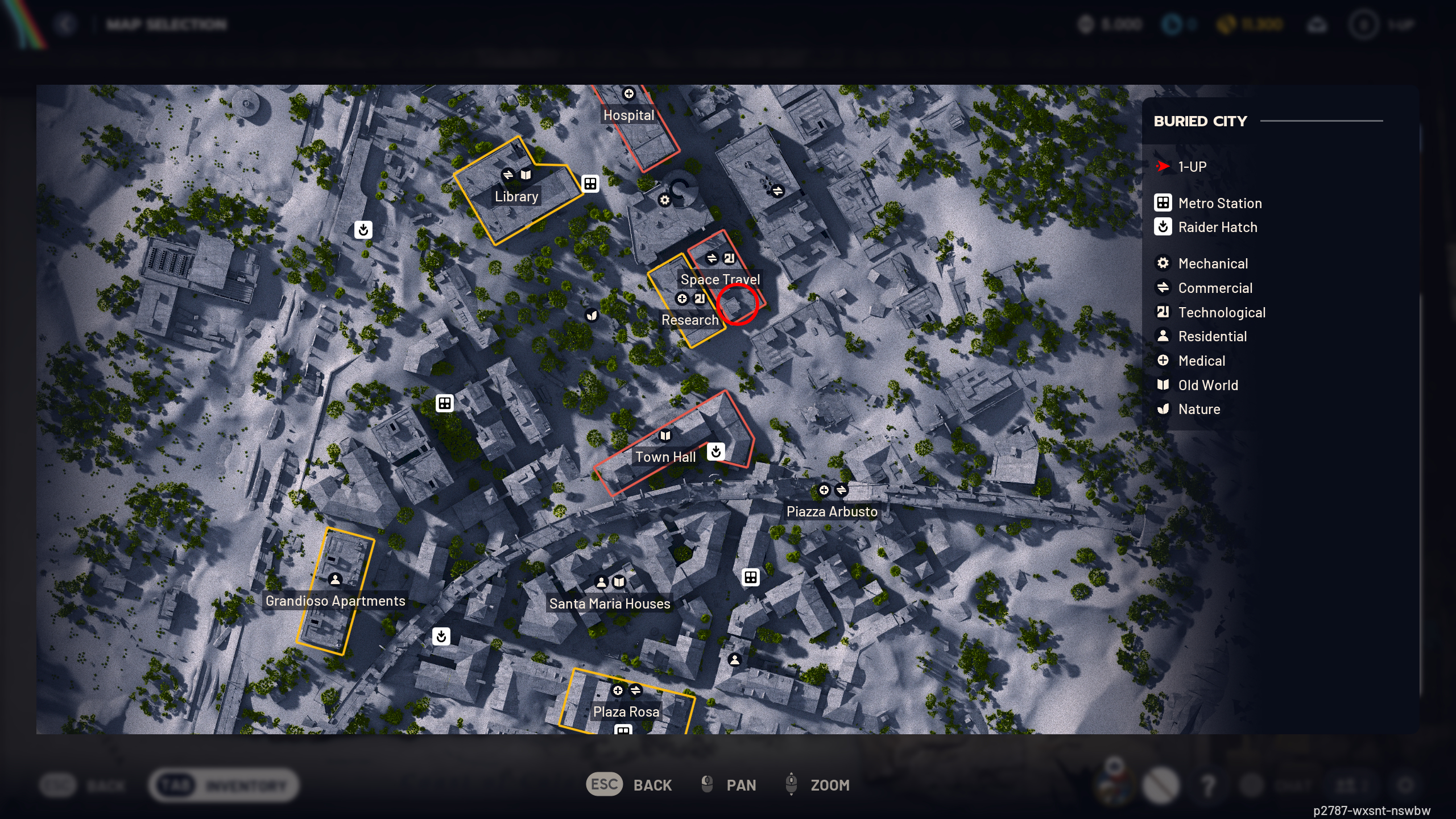 Arc Raiders Greasing Her Palms: A map with a red circle highlighting the barricaded area on floor 6 of the Space Travel Building in Buried City.