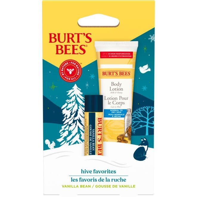 Set de regalo de loción corporal y bálsamo labial Burt's Bees, favoritos de la colmena en vainilla