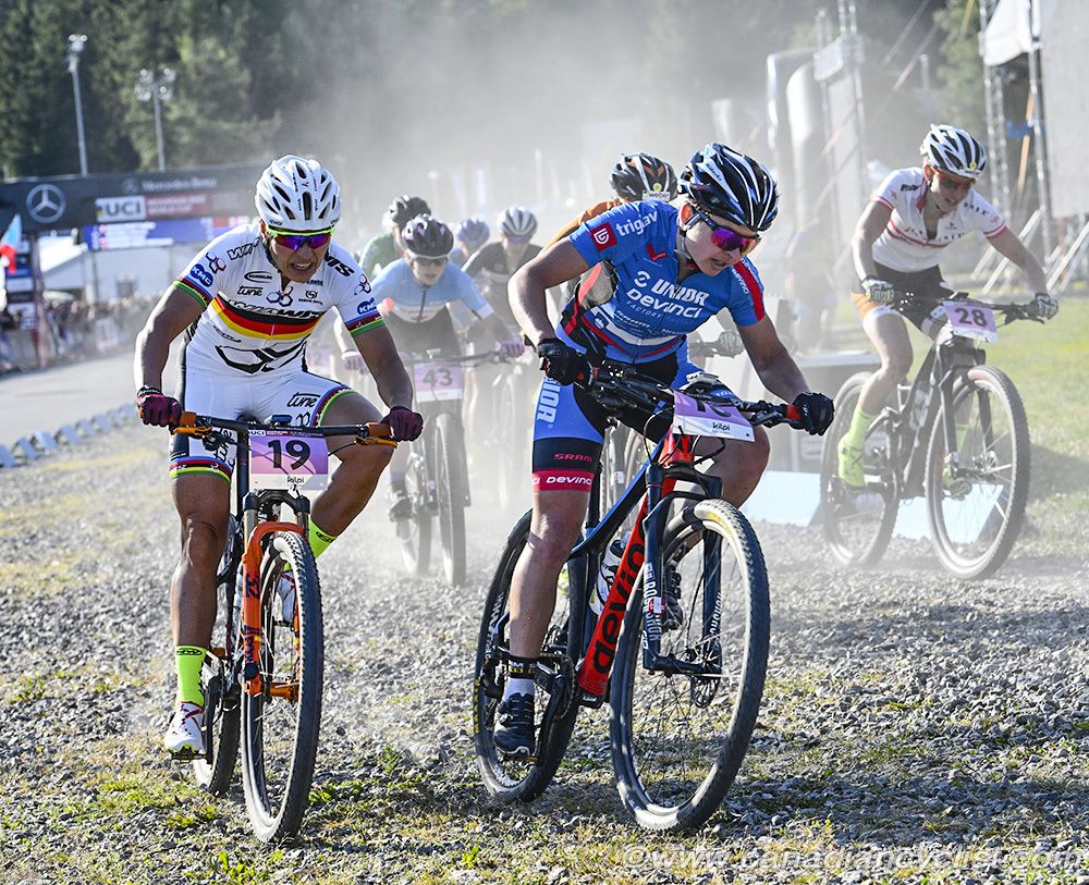 Sabine Spitz (Wiawis Bikes Pro Team) and Tanja Zakelj (Unior/Devinci Factory Racing)