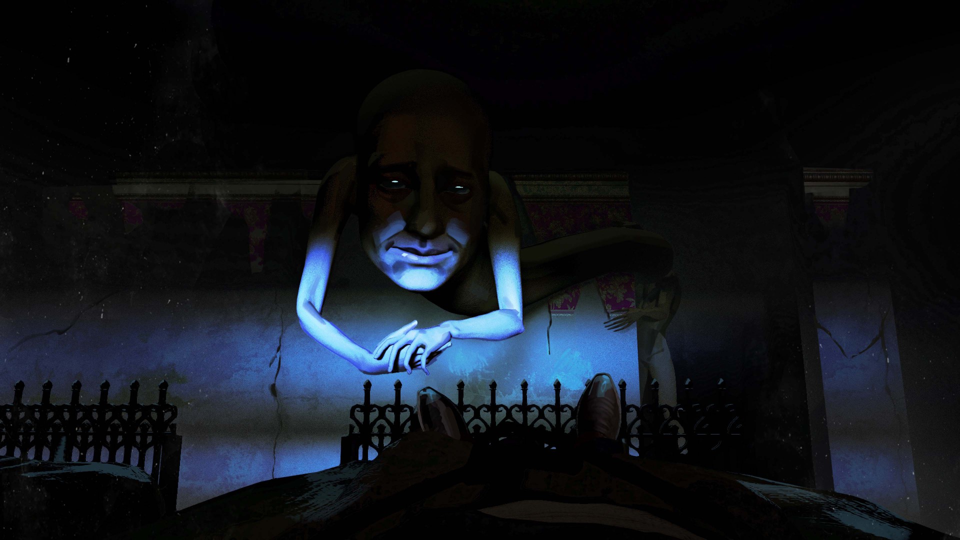 A demon emerges from a doorway in the Hell of Nightmares.