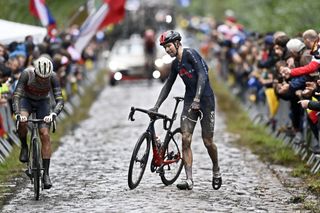 Luke Rowe (Ineos Grenadiers) and Mads Pedersen (Trek-Segafredo) at Paris-Roubaix 2021