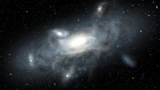 an artist impression of our Milky Way galaxy in its youth