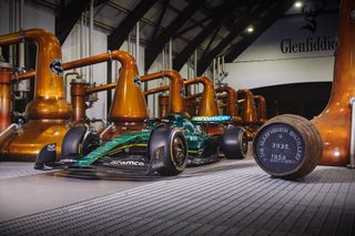 Courtesy Glenfiddich x Aston Martin Formula One collaboration: car at distillery