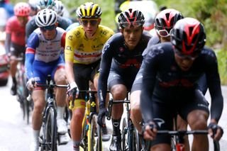 Richard Carapaz (Ineos Grenadiers) and Tadej Pogacar (UAE Team Emirates) during stage 9 at the Tour de France