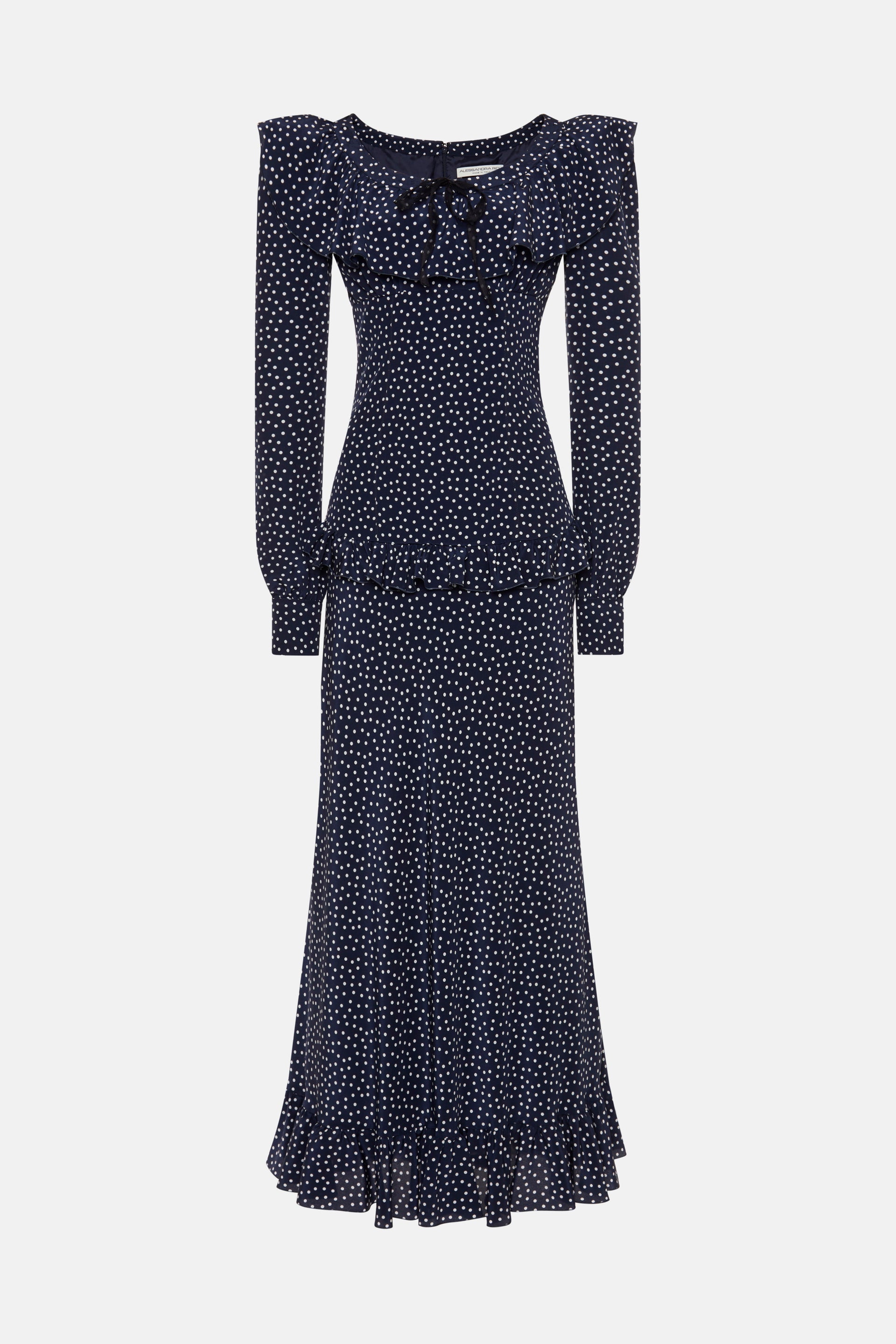 Polka Dot Dress With Volant - 36 / Navy Blue-White
