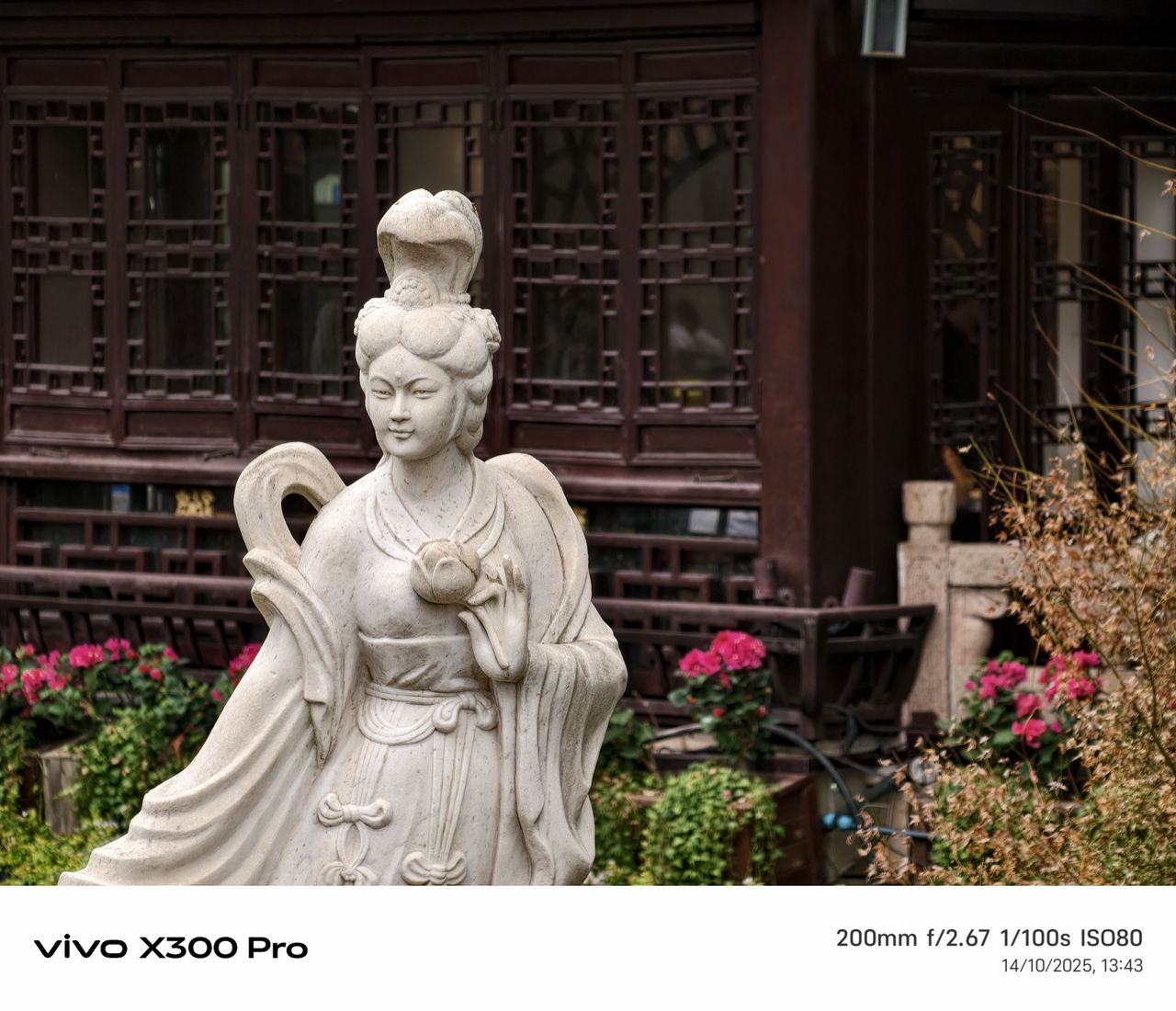 Statue in a Chinese garden taken on the vivo X300 pro