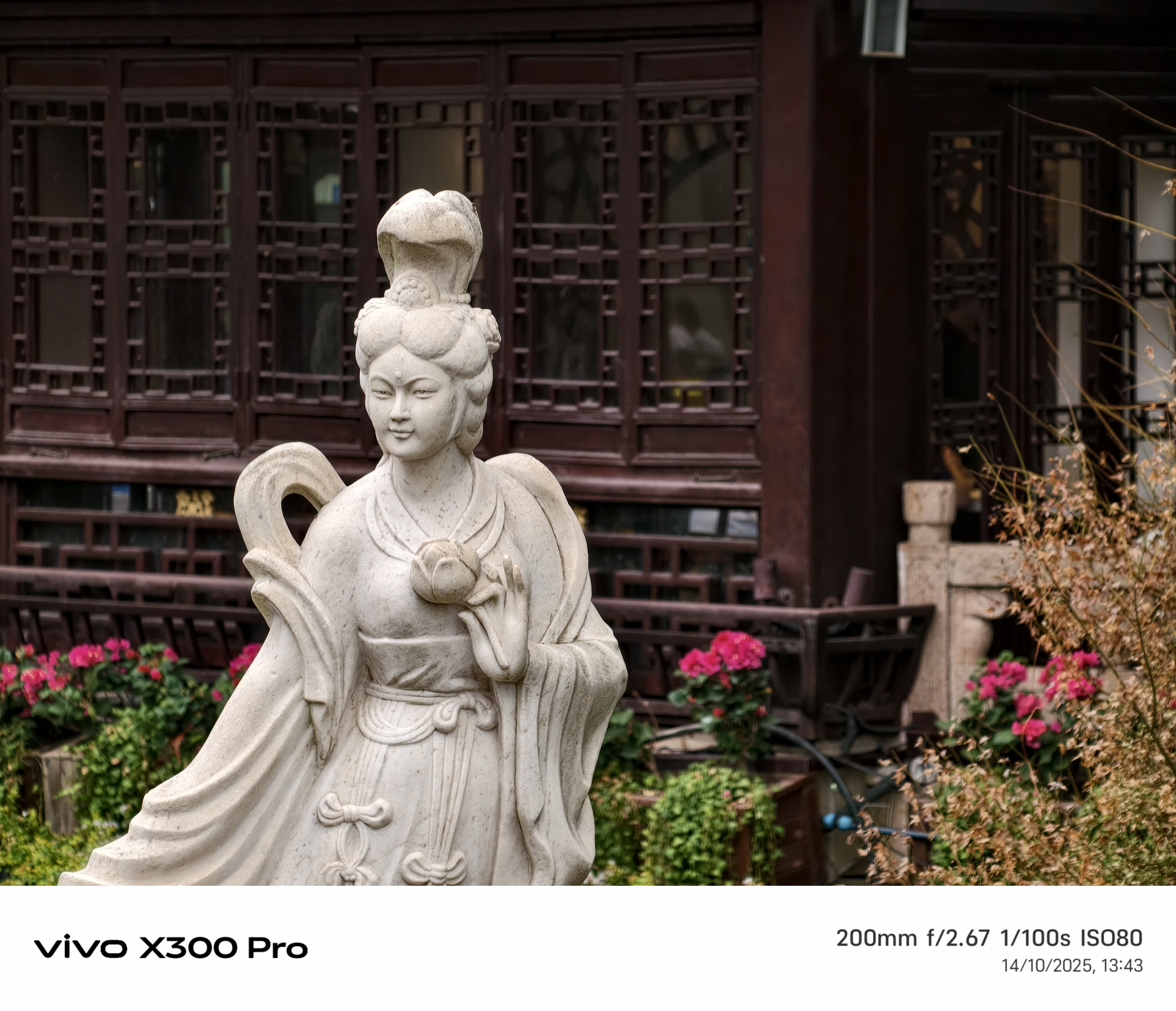 Statue in a Chinese garden taken on the vivo X300 pro