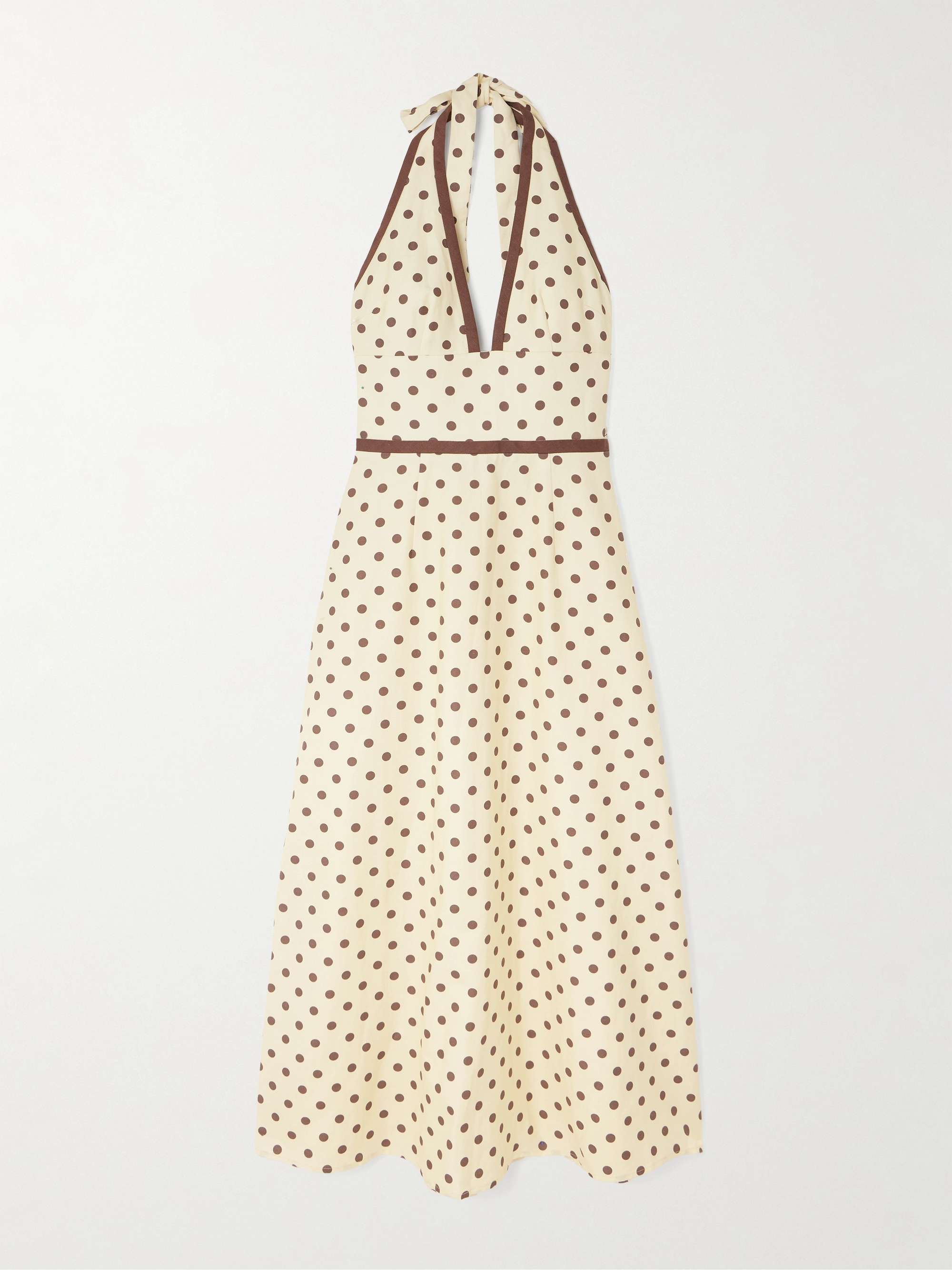 Bowie Polka-Dot Linen and Cotton-Blend Halterneck Midi Dress