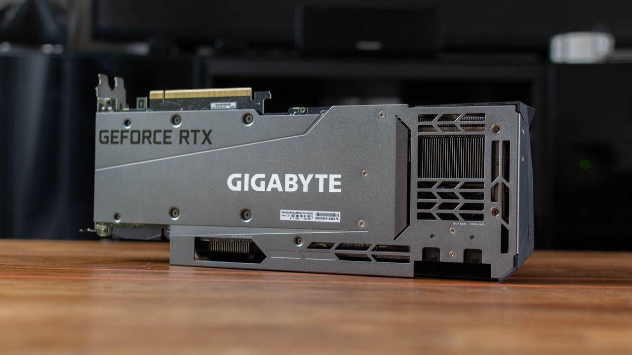 A photograph of the underside of the Gigabyte GeForce RTX 3090 GAMING OC 24G