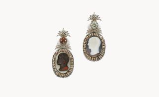 Pair Of Cameo And Diamond Earrings