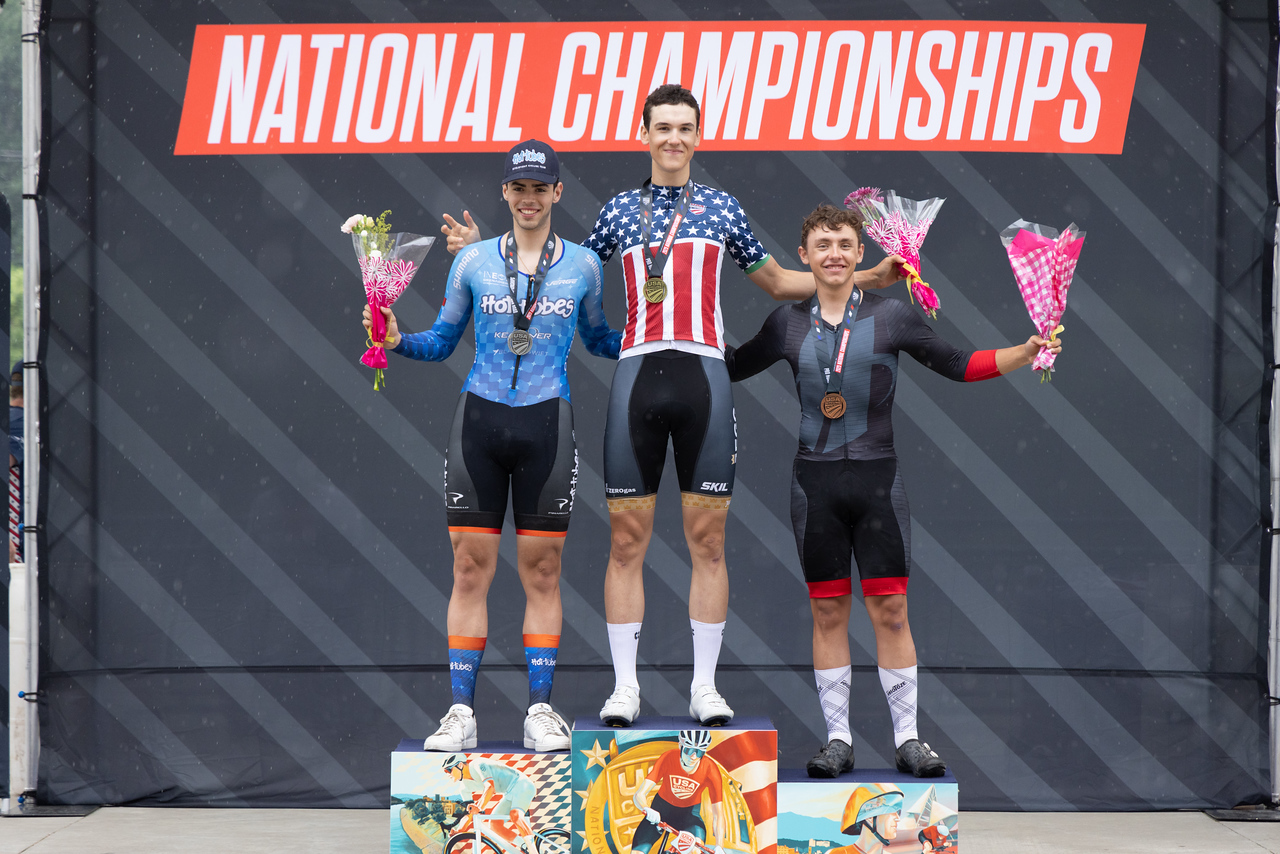 Junior 17-18 men's podium, with Ashlin Barry (centre) earning the victory