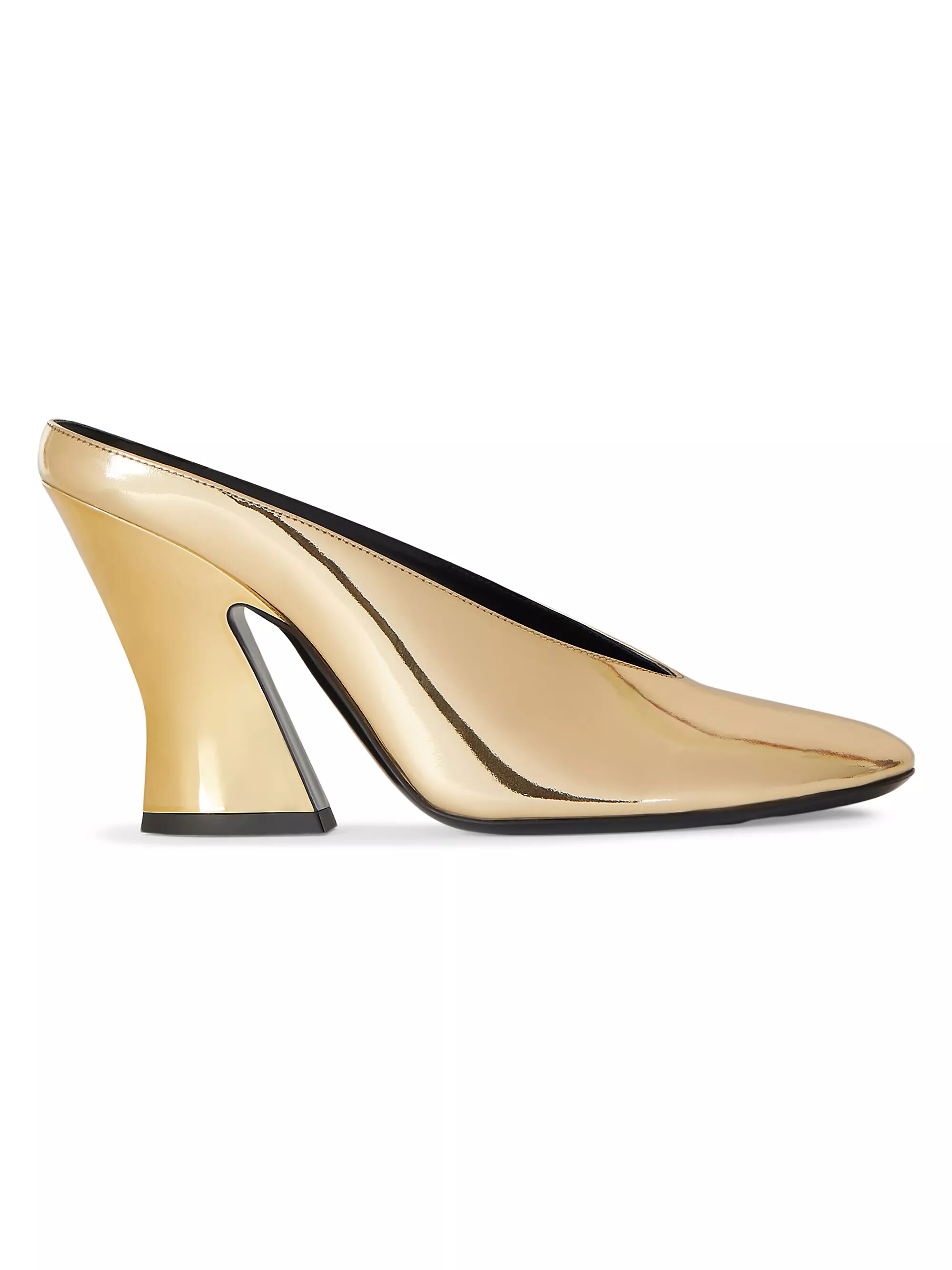 Sculpted Heeled Mules in Mirror Effect Leather