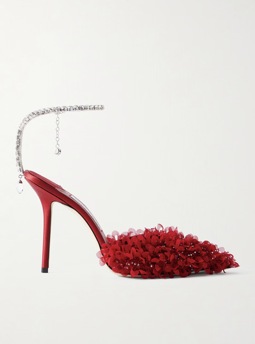 Saeda 100 crystal-embellished embroidered mesh pumps
