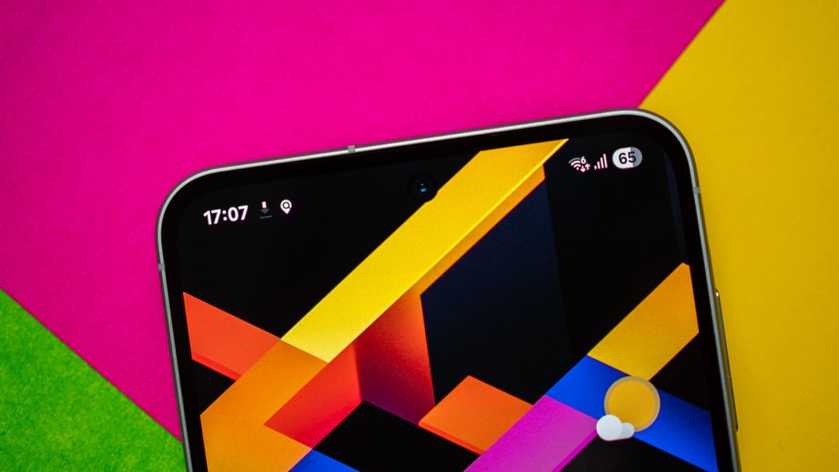 Samsung Galaxy A56 against a colorful background