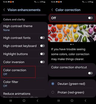 Color Correction option in Vision Enhancement