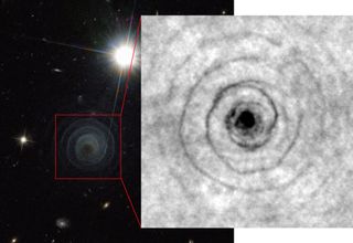 LL Pegasi, as captured by the Hubble Space Telescope in 2010 (left), and the new ALMA image (right).