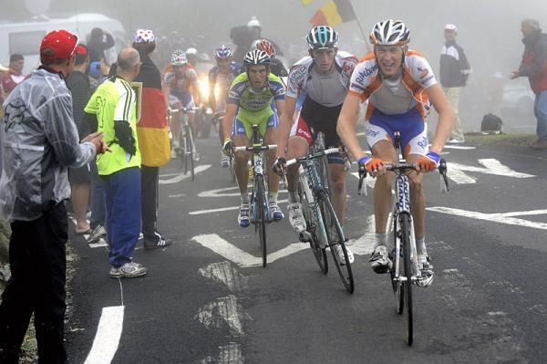 Robert Gesink (Rabobank) heads the chase of Schleck and Contador.