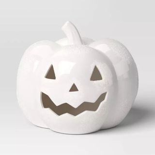 Ceramic Icon Pumpkin Halloween Decor Jack-o-Lantern Face White