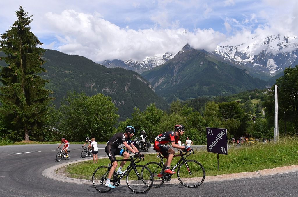 Chris Froome and Tejay van Garderen climbing to Saint-Gervais Mont Blanc during the 2015 Dauphine