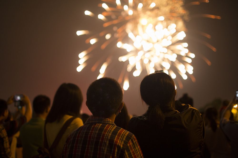 people from the back watching fireworks