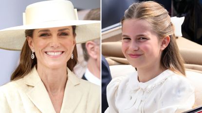 A composite of a picture of Kate Middleton on Garter Day and a picture of Princess Charlotte at Trooping the Colour