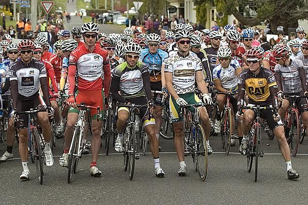 The Tour's competition jersey winners line up on the startline in Westbury for the final stage.