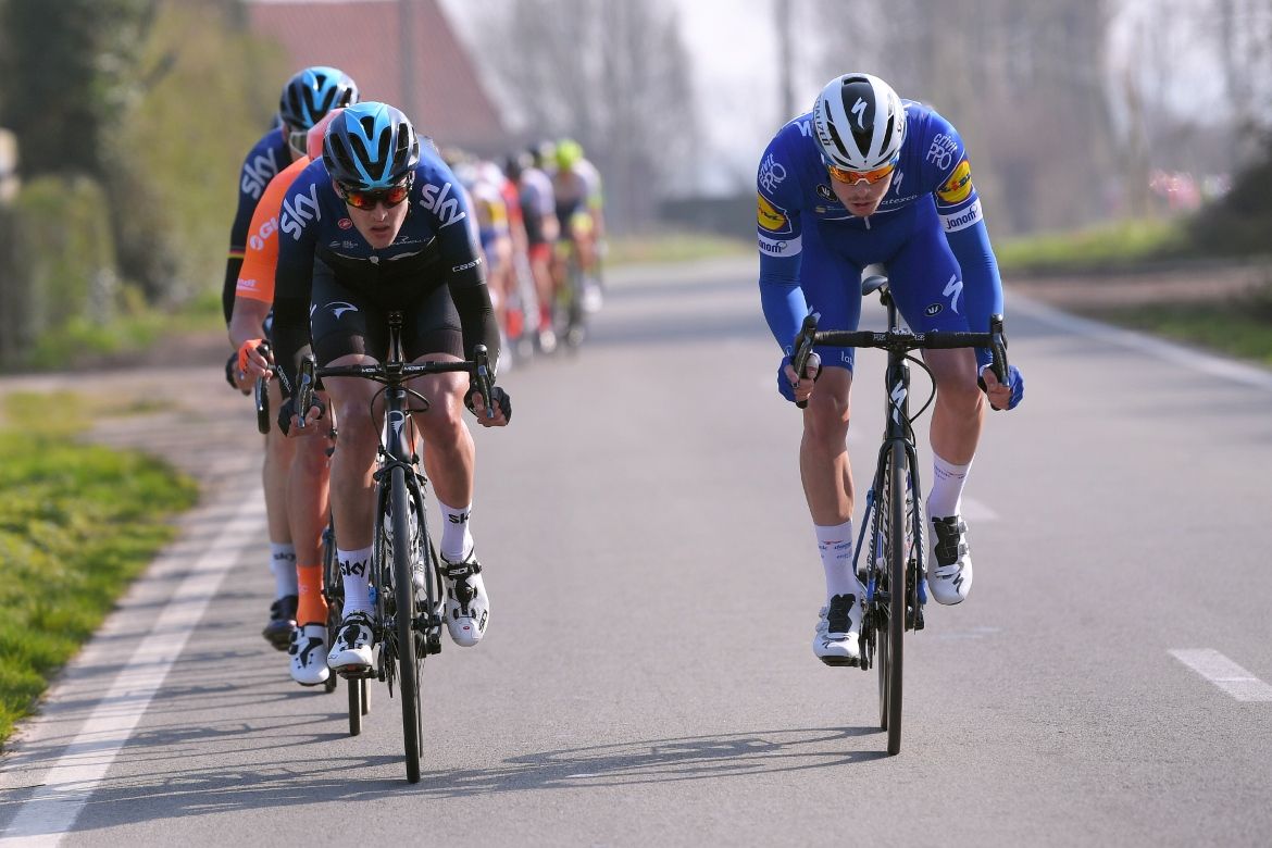 Pavel Sivakov (Team Sky) pulls through as Remi Cavagna (Deceuninck-Quickstep) pulls off