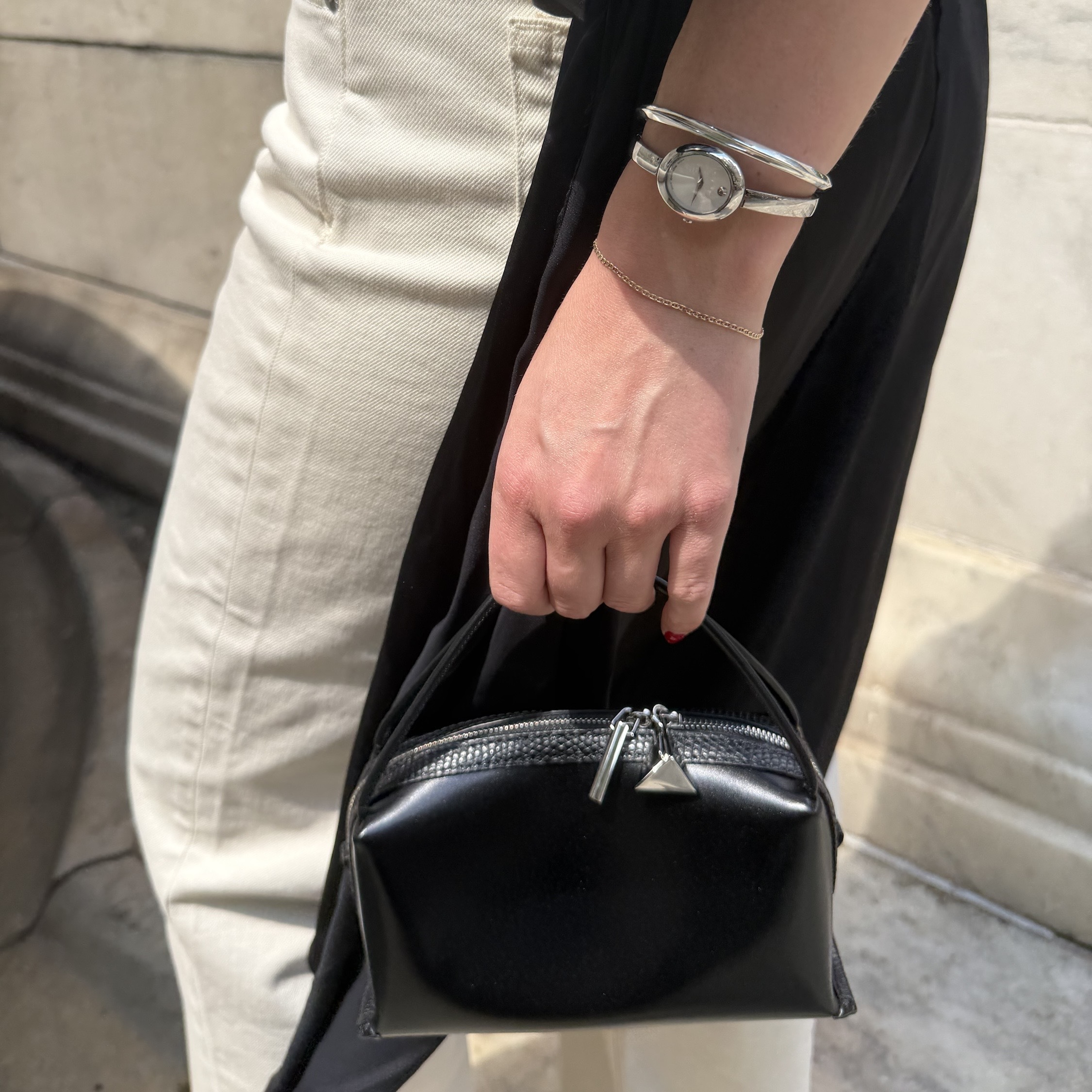 Posing with Movado watch stack