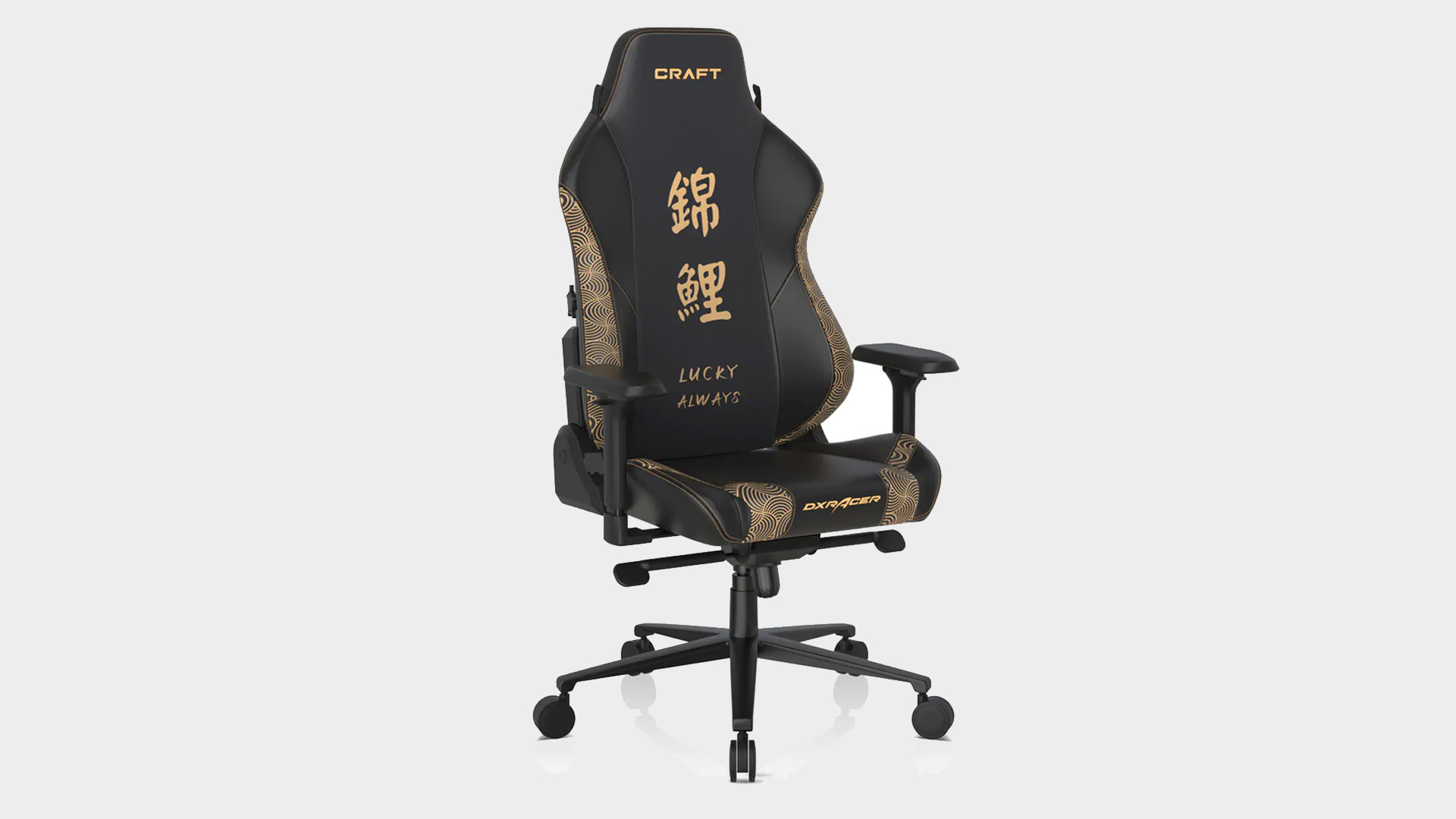 DXRacer Craft Series chairs in various colours, including pink, grey, and yellow