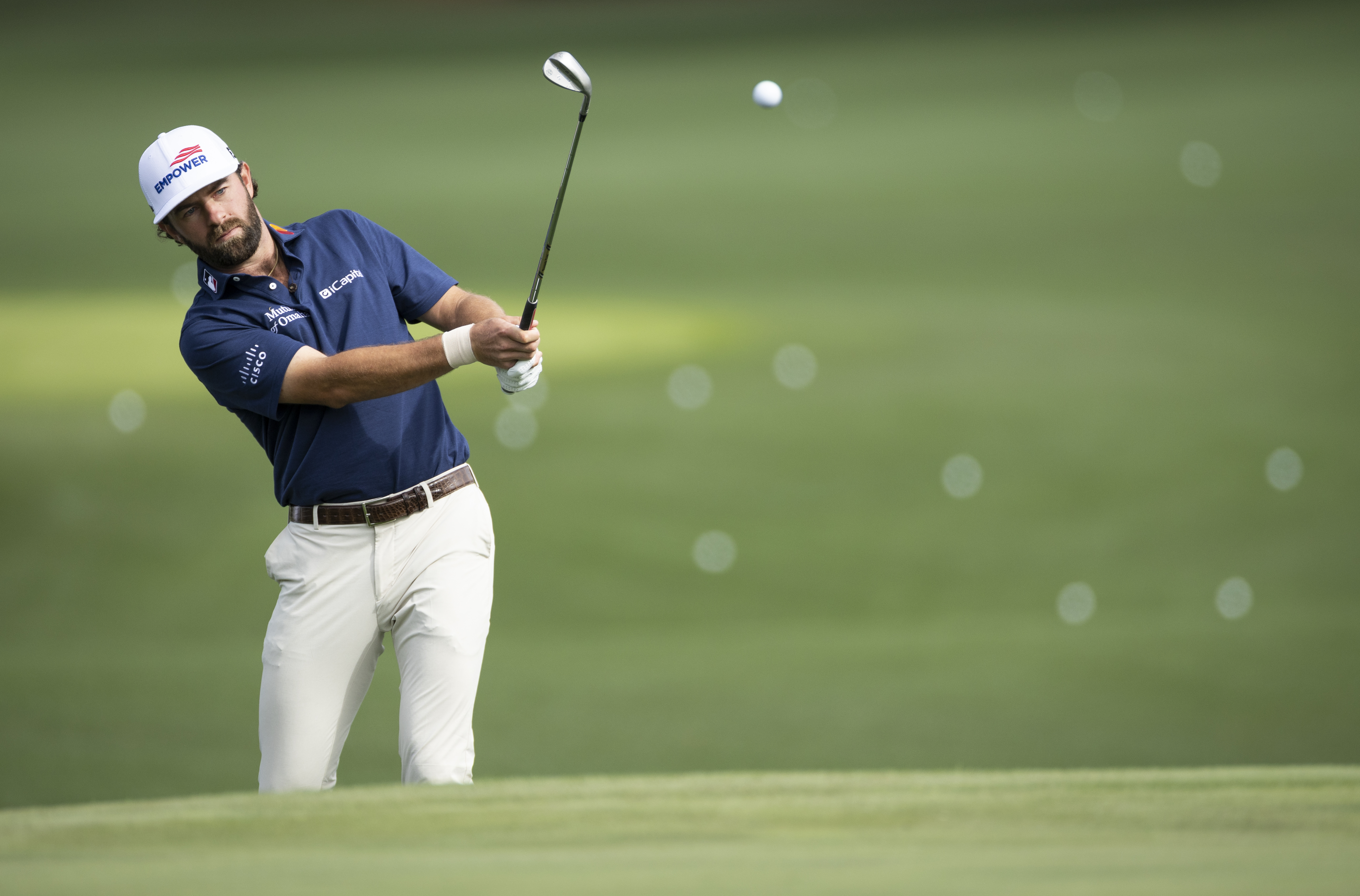 Cameron Young warms up on the Tournament Practice Area during a practice round prior to the Masters at Augusta National Golf Club