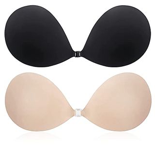 Catofree Push Up Invisible Bra for Women, 2 Pack Reusable Backless Strapless Sticky Adhesive Bra for Evening Dress-D Cup