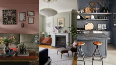 three images of living rooms and kitchens