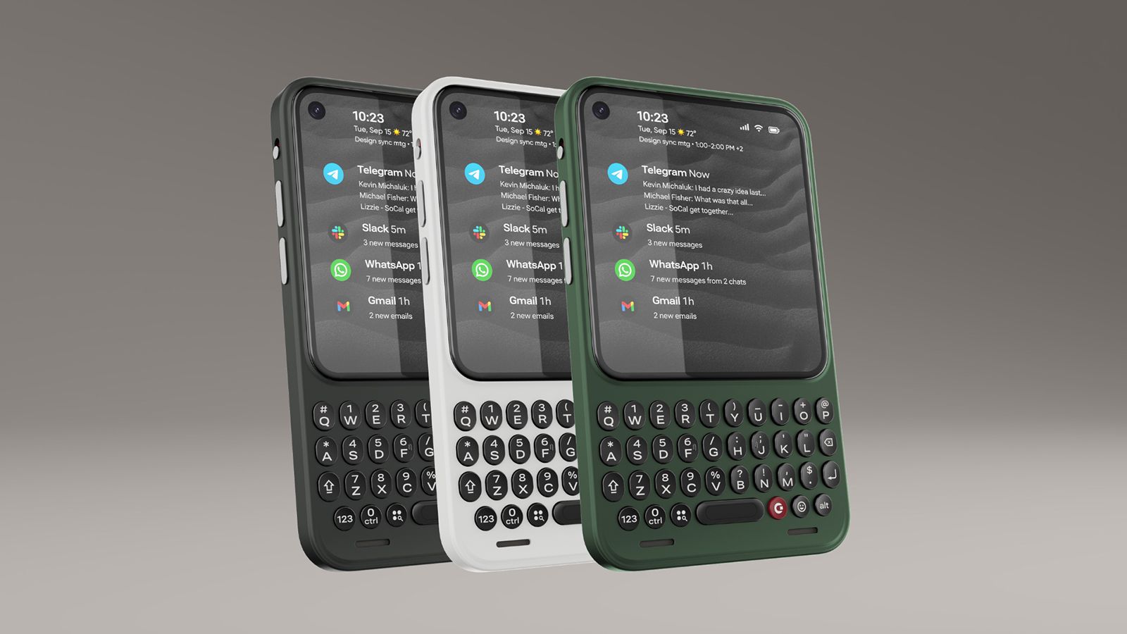 Three Clicks Communicators in a row in different colors.