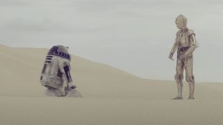 C-3PO And R2-D2 wandering in the desert in Star Wars: Episode IV - A New Hope