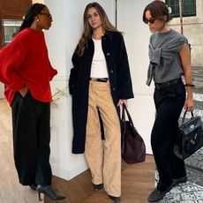 fashion collage of three style influencers including Taffy Msipa, Anne-Laure Mais, and Debora Rosa wearing chic outfits with elevated basics like oversize sweaters, trousers, boots, scarf sweaters, and more