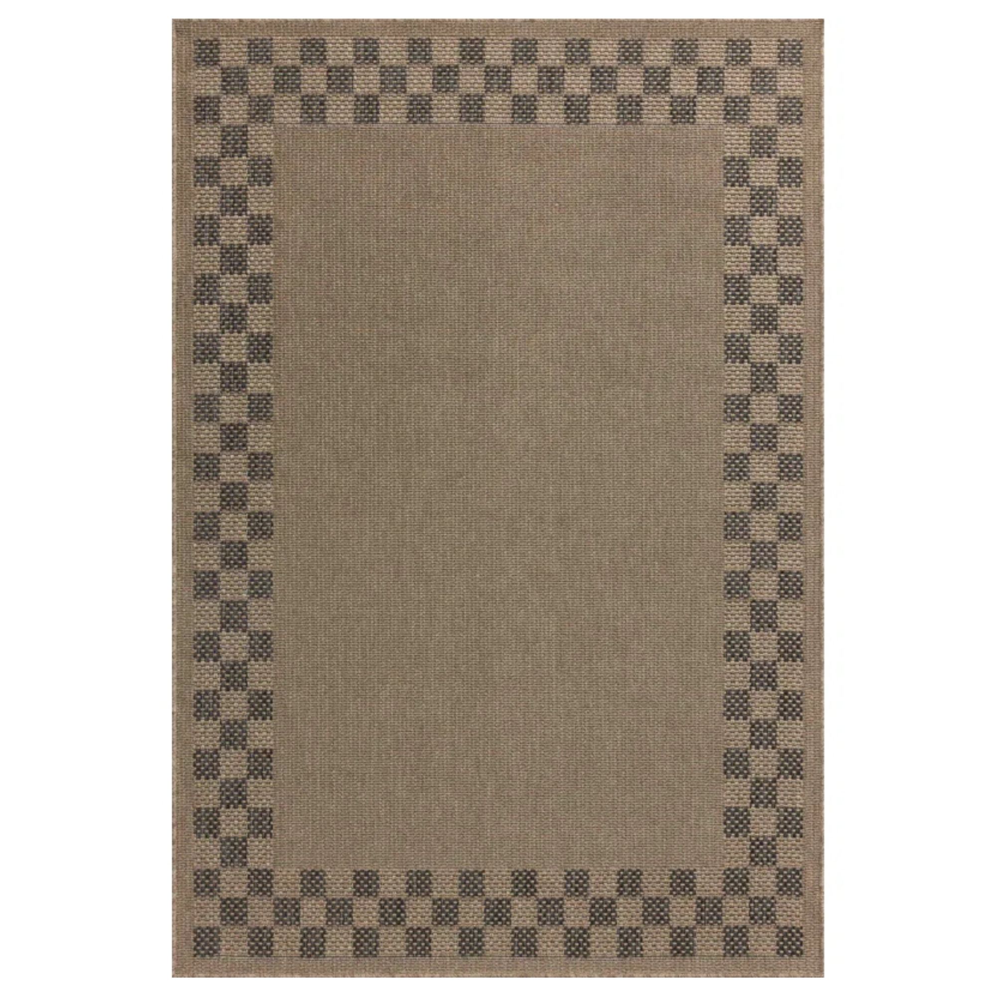 Jute-effect outdoor rug with checkerboard edging 