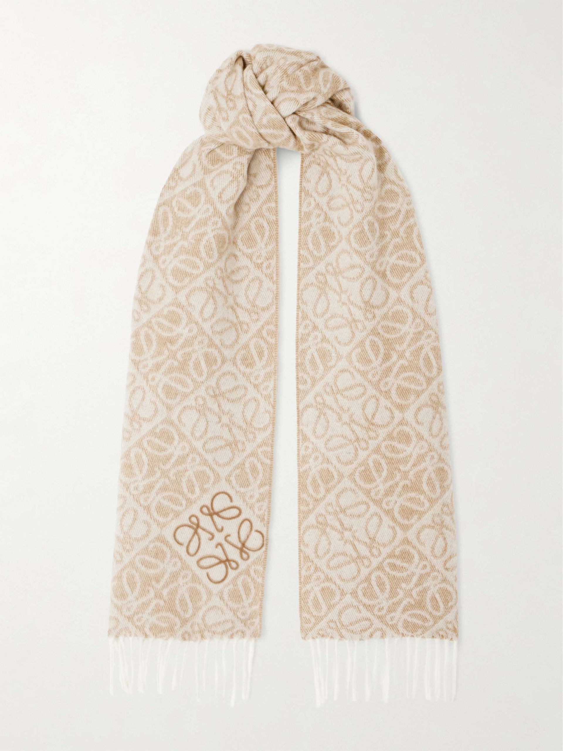 Fringed Wool and Cashmere-Blend Jacquard Scarf