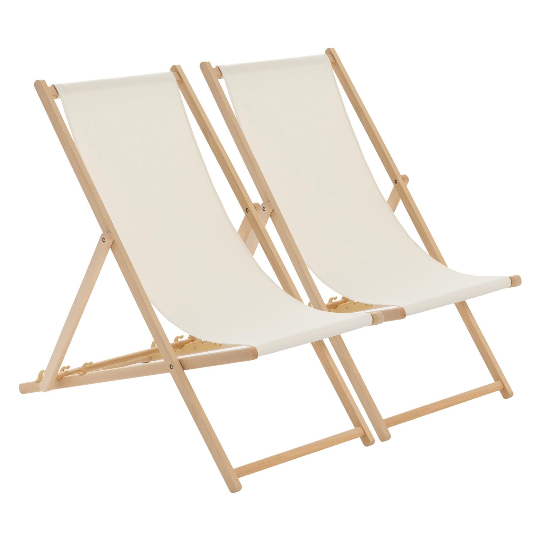 Folding Wooden Deck Chairs Natural Pack of 2