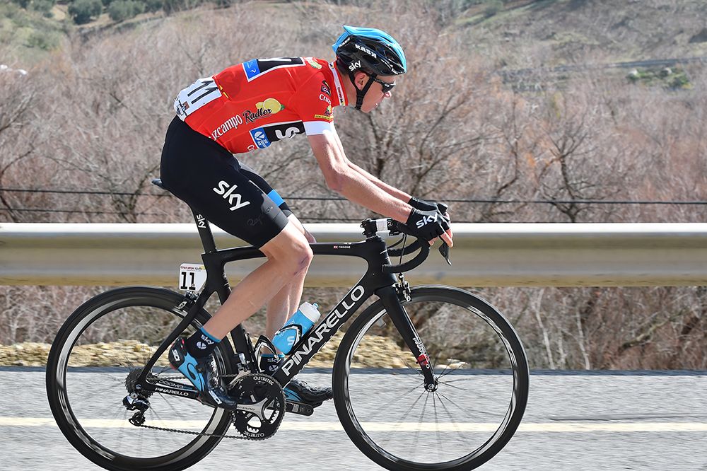 Chris Froome (Team Sky) in the red leader's jersey
