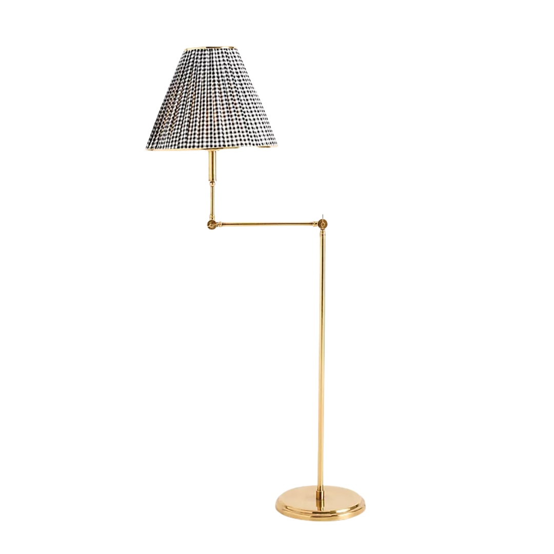 Lee Ruched Articulating Printed Shade Brass Floor Lamp