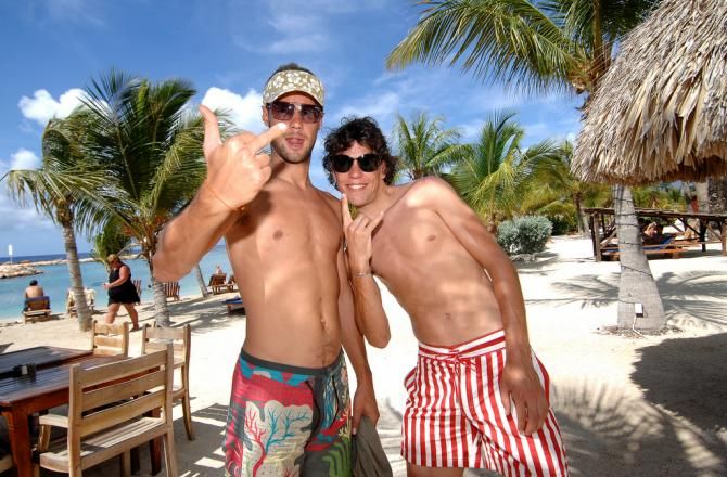 Tom Boonen and Thomas Dekker clowning around