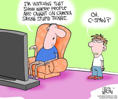 Political Cartoon U.S. Cspan television interviews Donald Trump media
