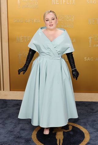 Nicola Coughlan 2025 SAG Awards red carpet in custom Dior gown