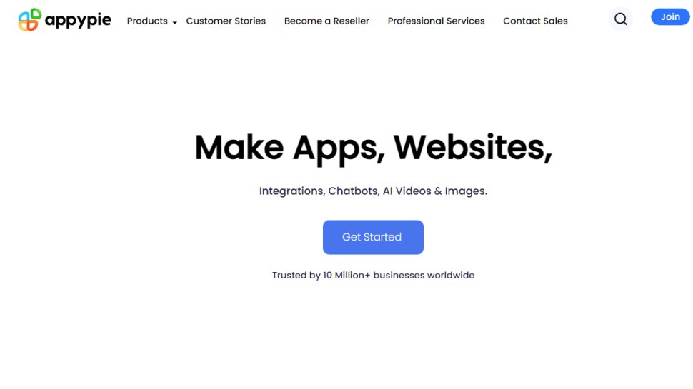 Website screenshot from Appy Pie (November 2024)