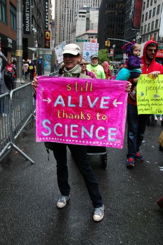 The March for Science in New York City started in Columbus Circle and ended in Times Square.
