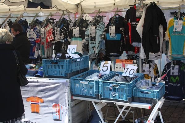 Take your pick. Roeselare&rsquo;s Grote Markt was packed with stalls ahead of Dwars Door Vlaanderen.